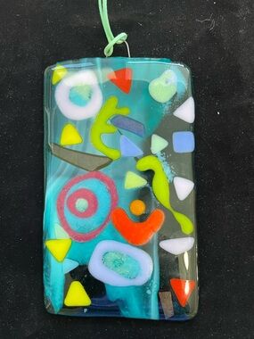 “Mermaids Heart “Art Glass  Handmade Hanging Plaque7”x4.5” Aqua Original